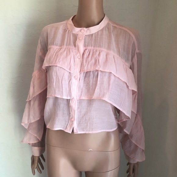 Zara Blush Pink Layered Tiered Blouse Women’s Size XS Bohemian Style Shirt Top - Picture 4 of 16